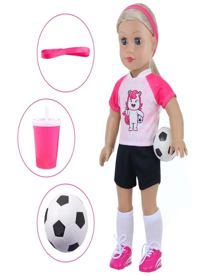 18INDC 18 Inch Doll Accessories Football Sport Set - 7PCS Includes Headband, Tops, Shorts, Shoes, Mini Soccer Ball, Socks & Water Bottle for American Doll Pretend Play, Gifts - Image 4